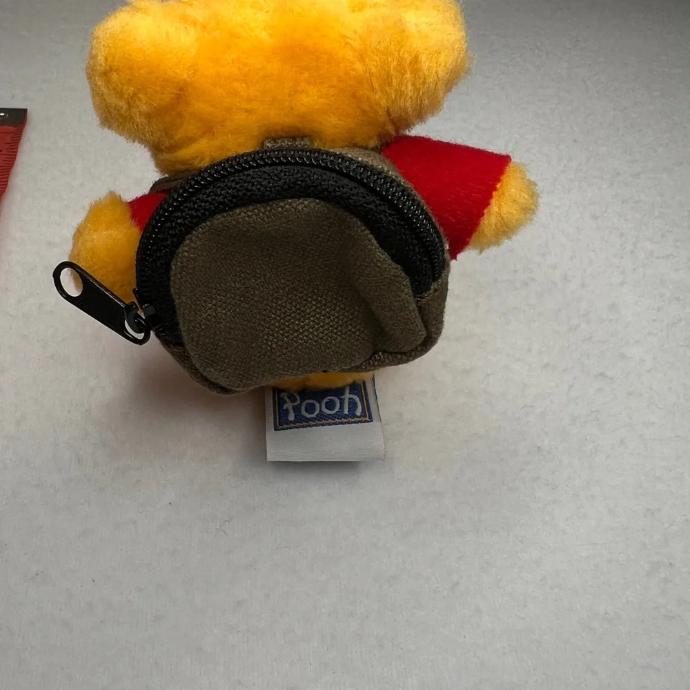 Disney Winnie The Pooh Mini Plush Keychain Backpack 4” Yellow Bear Red Pooh Top